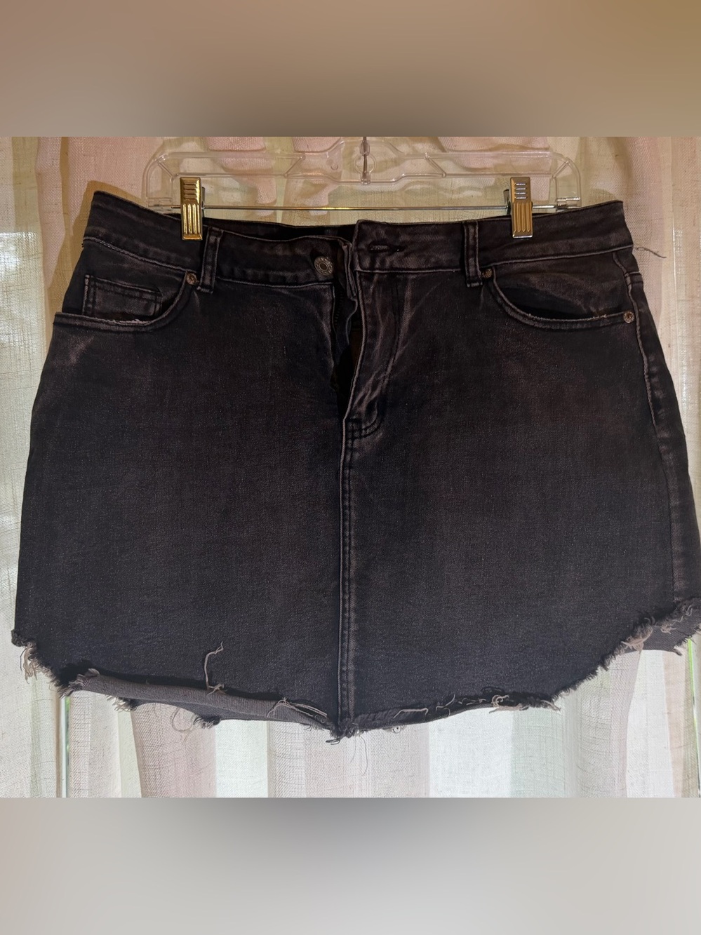 Black Denim Mini Skirt with Raw Hem